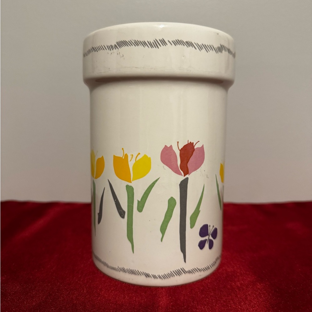 Floral Ceramic Utensil Holder with Tulip Design